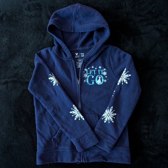 Disney Jumping Beans Other - Disney Girls Frozen Hooded Zip Up Hoodie Sweatshirt Blue Glitter Graphic Print